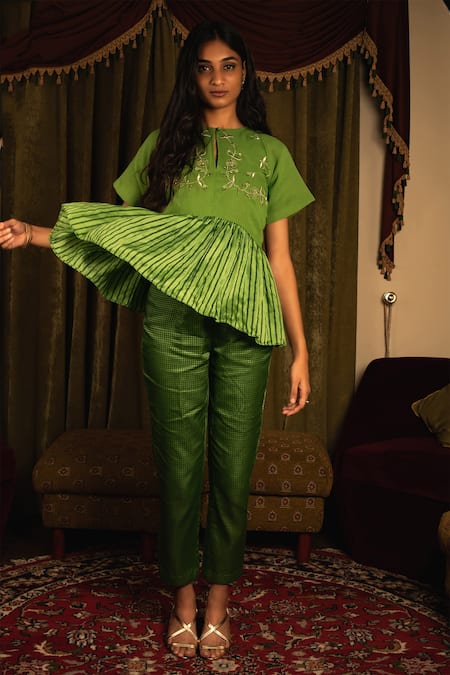 Kalakaari By Sagarika Embroidered Top & Striped Pant Set 