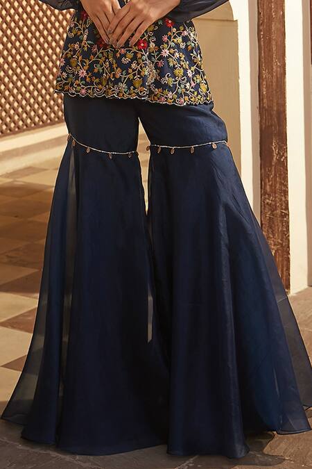 Shop Radhika & Raghav Blue Silk And Organza Embroidery Sequin V Neck Kurta & Sharara Set Online at Aza Fashions Shop_Radhika & Raghav_Blue Silk And Organza Embroidery Sequin V Neck Kurta & Sharara Set _Online_at_Aza_Fashions