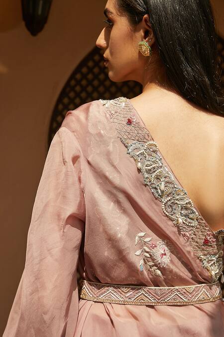 Buy_Radhika & Raghav_Brown Organza And Tulle Embroidery Sequin Square Neck Cape Sharara Set _Online_at_Aza_Fashions