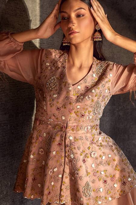Buy Radhika & Raghav Brown Organza And Tulle Embroidery Sequin V Neck Kurta Sharara Set Online at Aza Fashions Buy_Radhika & Raghav_Brown Organza And Tulle Embroidery Sequin V Neck Kurta Sharara Set _Online_at_Aza_Fashions