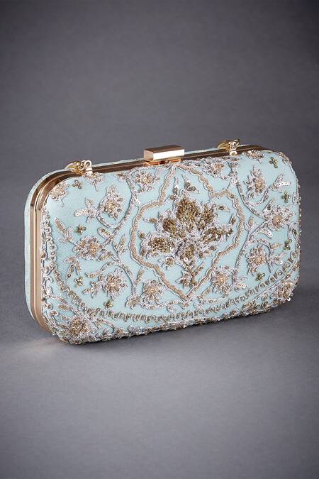 RI.Ritu Kumar Green Embroidered Box Clutch Online at Aza Fashions RI.Ritu Kumar_Green Embroidered Box Clutch_Online_at_Aza_Fashions