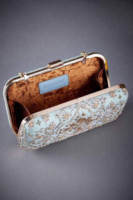 Shop RI.Ritu Kumar Green Embroidered Box Clutch Online at Aza Fashions Shop_RI.Ritu Kumar_Green Embroidered Box Clutch_Online_at_Aza_Fashions