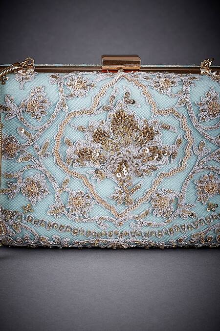 RI.Ritu Kumar Green Embroidered Box Clutch at Aza Fashions RI.Ritu Kumar_Green Embroidered Box Clutch_at_Aza_Fashions