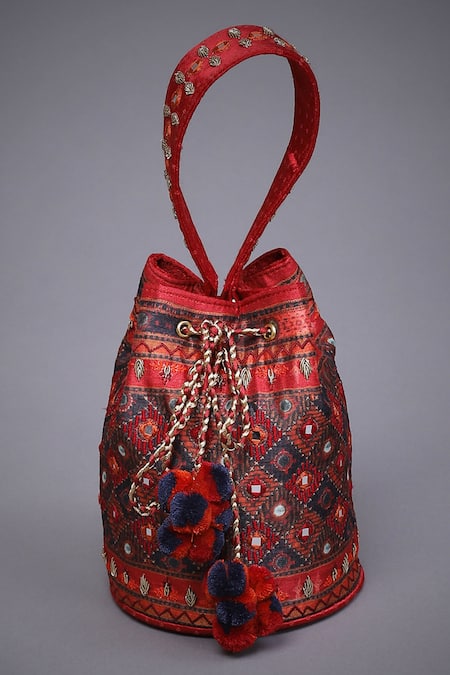 RI.Ritu Kumar Multi Color Printed Viscose Silk Embroidered Potli Bag 