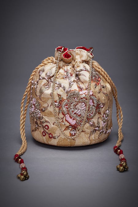 RI.Ritu Kumar Gold Embroidered Potli Bag 