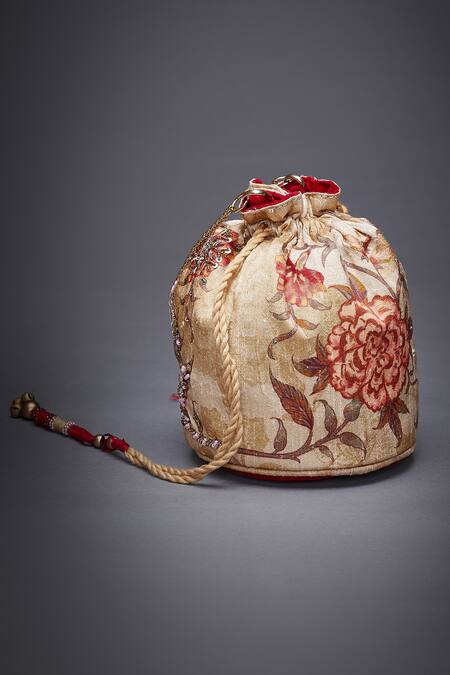RI.Ritu Kumar_Gold Embroidery Potli Bag_Online_at_Aza_Fashions