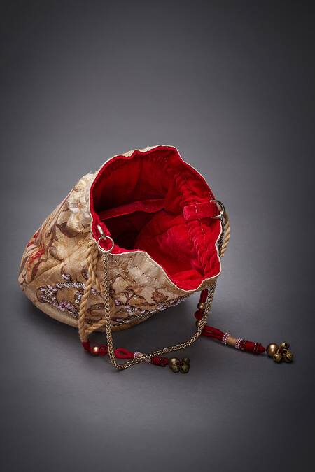 Buy_RI.Ritu Kumar_Gold Embroidery Potli Bag_Online_at_Aza_Fashions