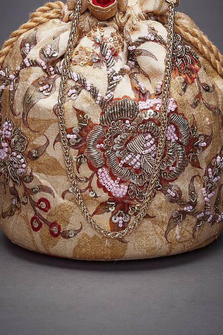 Shop_RI.Ritu Kumar_Gold Embroidery Potli Bag_Online_at_Aza_Fashions