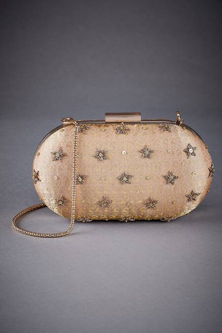 Shop_RI.Ritu Kumar_Gold Beads Embellished Clutch_at_Aza_Fashions