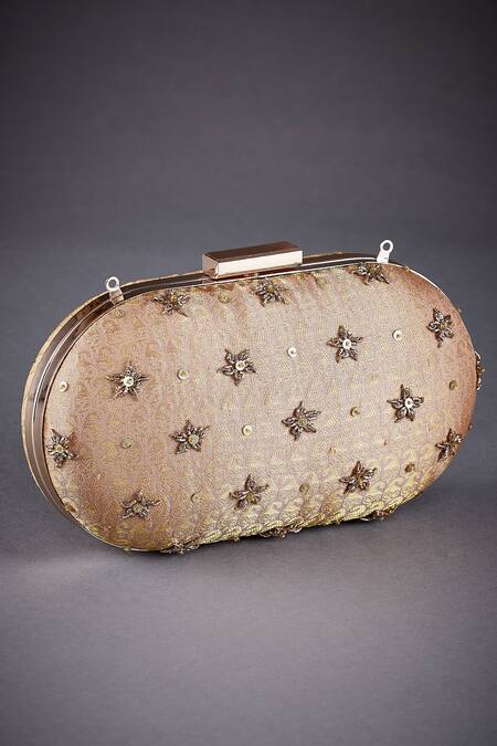 RI.Ritu Kumar_Gold Beads Embellished Clutch_Online_at_Aza_Fashions