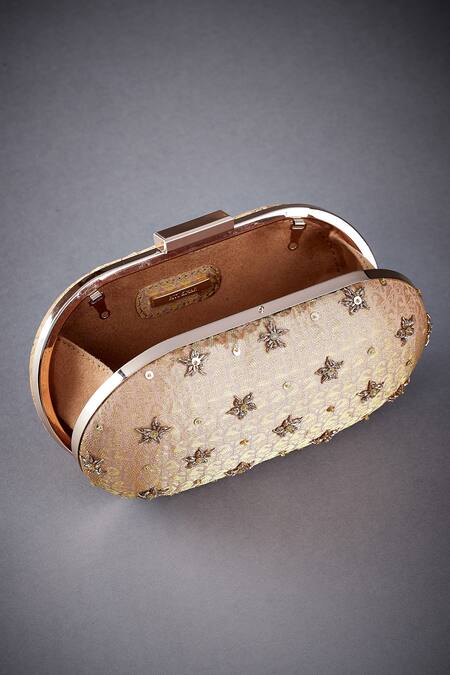 Shop_RI.Ritu Kumar_Gold Beads Embellished Clutch_Online_at_Aza_Fashions