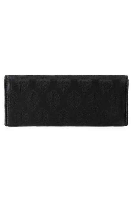 RI.Ritu Kumar_Black Embroidered Flapover Clutch_Online_at_Aza_Fashions
