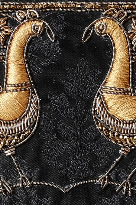 Shop_RI.Ritu Kumar_Black Embroidered Flapover Clutch_Online_at_Aza_Fashions