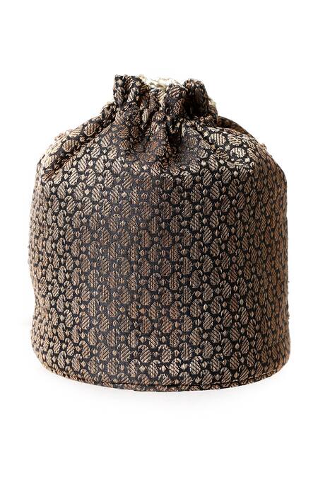 RI.Ritu Kumar_Black Beads Embellished Bucket Bag_Online_at_Aza_Fashions