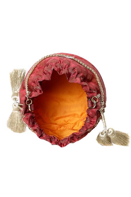 Buy_RI.Ritu Kumar_Maroon Beads Embellished Bucket Bag_Online_at_Aza_Fashions