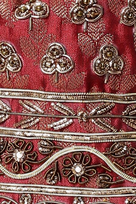 Shop_RI.Ritu Kumar_Maroon Beads Embellished Bucket Bag_Online_at_Aza_Fashions