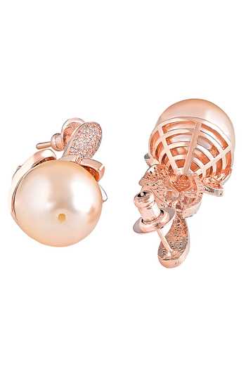 Curio Cottage_Gold Plated Cubic Zirconia And Pearl Drop Earrings_Online_at_Aza_Fashions