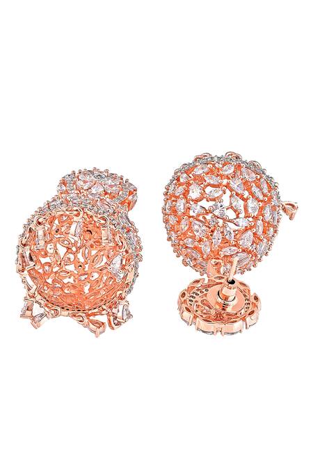 Curio Cottage Gold Plated Crystals, Diamonds Cubic Zirconia Jhumkis Online at Aza Fashions Curio Cottage_Gold Plated Crystals, Diamonds Cubic Zirconia Jhumkis_Online_at_Aza_Fashions