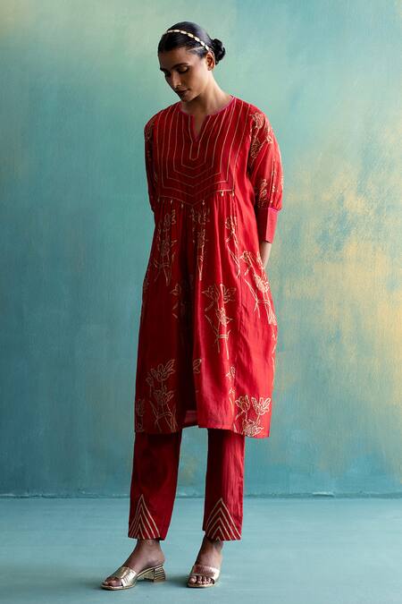 Buy Red Cotton Silk Embroidered Gota Pant For Women By Shivani Bhargava