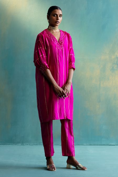 Shivani Bhargava Pink Silk Printed Stripe Pant 