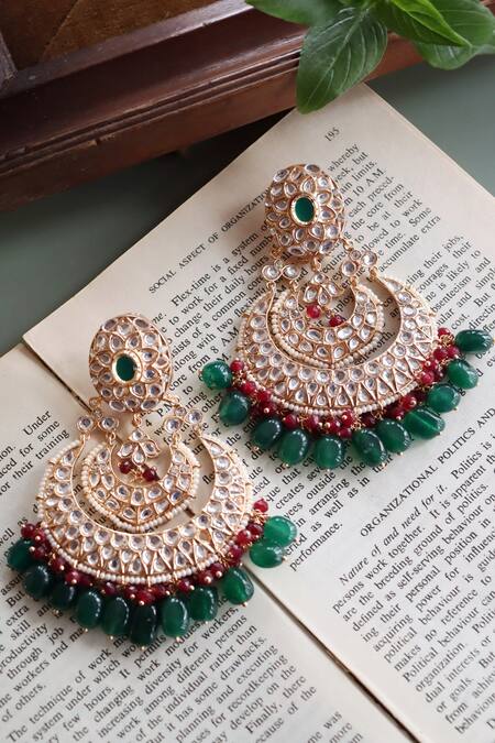 Buy_Curio Cottage_Gold Plated Pearls, Beads, Zari Kundan Drop Chandbalis_Online_at_Aza_Fashions
