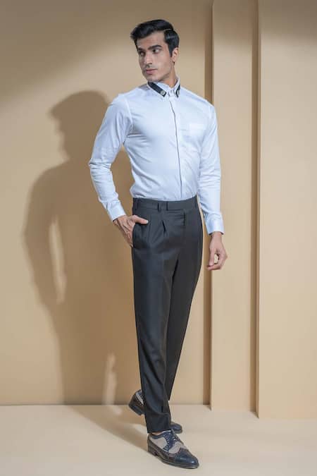 Buy_Abkasa_White Cotton Slim-fit Shirt  _Online_at_Aza_Fashions