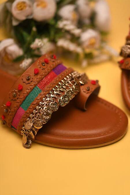 Feetoes Shoes_Beige Coin Tassel Sandals_Online_at_Aza_Fashions