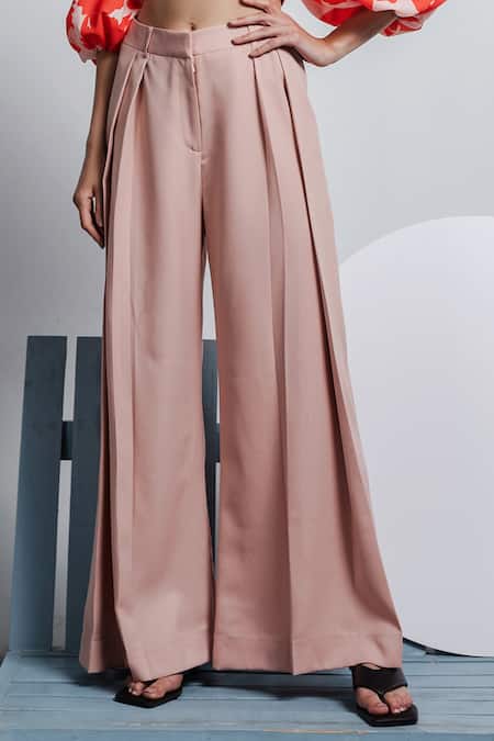 Zosia_Beige Recycled Polyester Digital Print V Neck Crop Top With Flared Pants_Online_at_Aza_Fashions