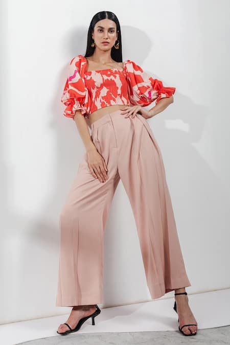 Buy Beige Recycled Polyester Digital Crop Top And Pant Set For Women by  Zosia Online at Aza Fashions.