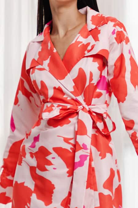 Buy_Zosia_Orange Recycled Polyester Digital Print Collared Neck Midi Dress_Online_at_Aza_Fashions