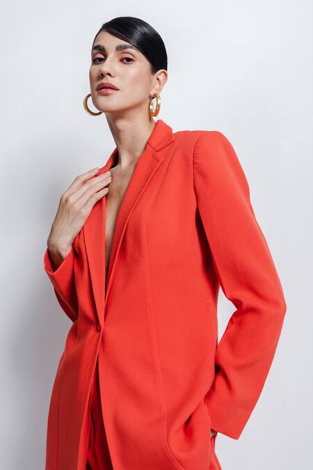 Buy_Zosia_Orange Banana Polyester Collared Neck Blazer And Pant Set _Online_at_Aza_Fashions