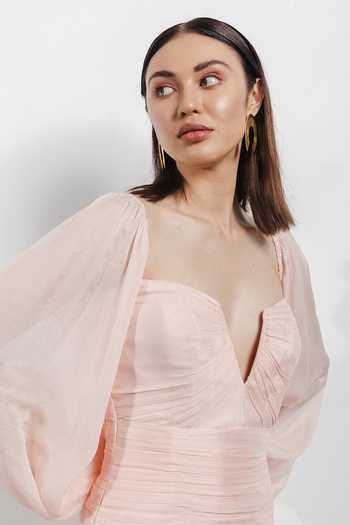 Zosia_Beige Imported Chiffon Notched Sheath Dress_Online_at_Aza_Fashions