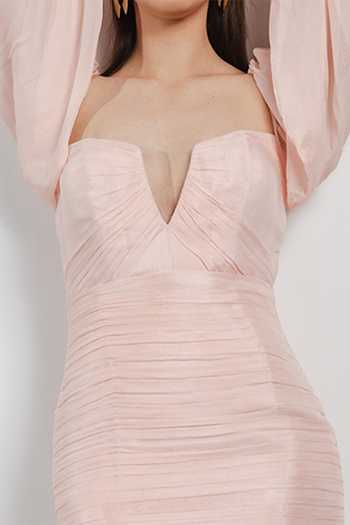 Buy_Zosia_Beige Imported Chiffon Notched Sheath Dress_Online_at_Aza_Fashions