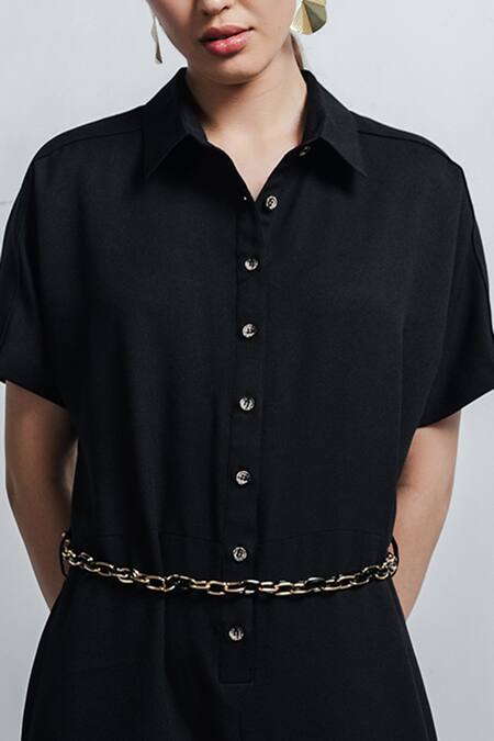 Zosia Black Banana Crepe Collared Neck Jumpsuit Online at Aza Fashions Zosia_Black Banana Crepe Collared Neck Jumpsuit _Online_at_Aza_Fashions