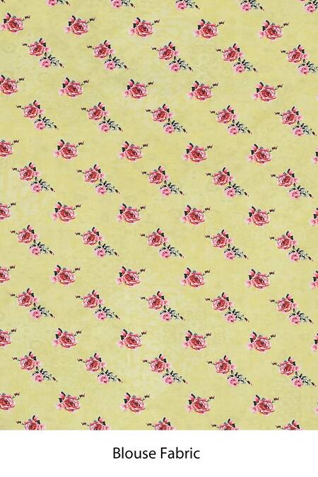 Shop_Samyukta Singhania_Yellow Satin Floral Pattern Saree_Online_at_Aza_Fashions