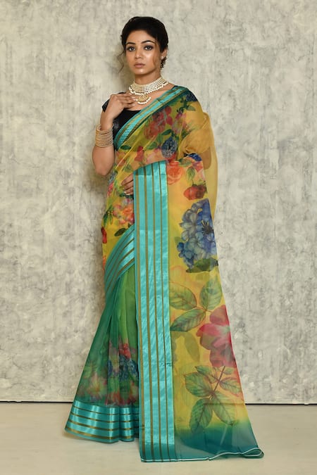 Nazaakat by Samara Singh Green Organza Printed Floral Saree