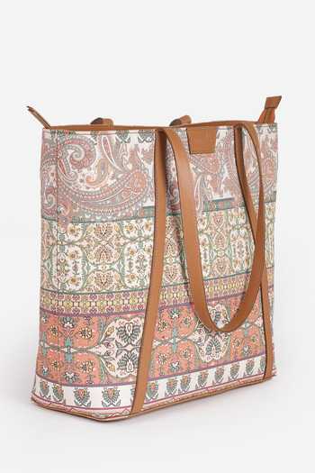 Ritu Kumar, Ri.Ritu Kumar, aarke Ritu Kumar_Brown Palwal Printed Tote Bag_Online_at_Aza_Fashions