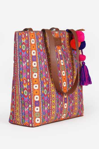 Ritu Kumar, Ri.Ritu Kumar, aarke Ritu Kumar_Multi Color Tassels Printed Tote Bag_Online_at_Aza_Fashions