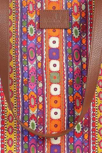 Shop_Ritu Kumar, Ri.Ritu Kumar, aarke Ritu Kumar_Multi Color Tassels Printed Tote Bag_Online_at_Aza_Fashions