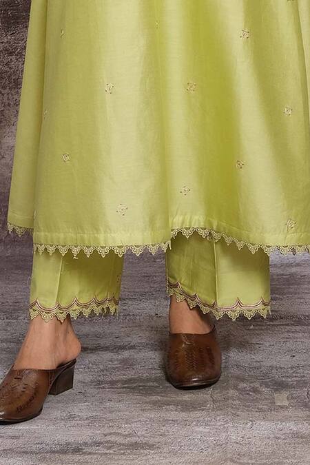 Shop Label Niti Bothra Green Organza, Chanderi Silk Thread Work Floral Embroidered Kurta And Palazzo Set Online at Aza Fashions Shop_Label Niti Bothra_Green Organza, Chanderi Silk Thread Work Floral Embroidered Kurta And Palazzo Set _Online_at_Aza_Fashions