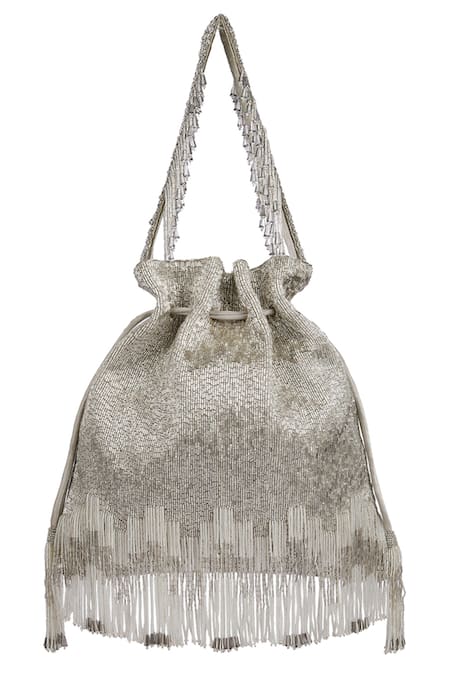 Shop_Lovetobag_Silver Japanese Micro Bead Firante Potli With Handle _Online_at_Aza_Fashions