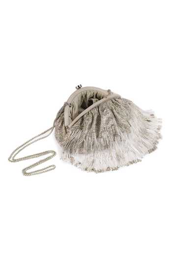Lovetobag_Silver Crystals, Beads Fringed Soft Pouch _Online_at_Aza_Fashions
