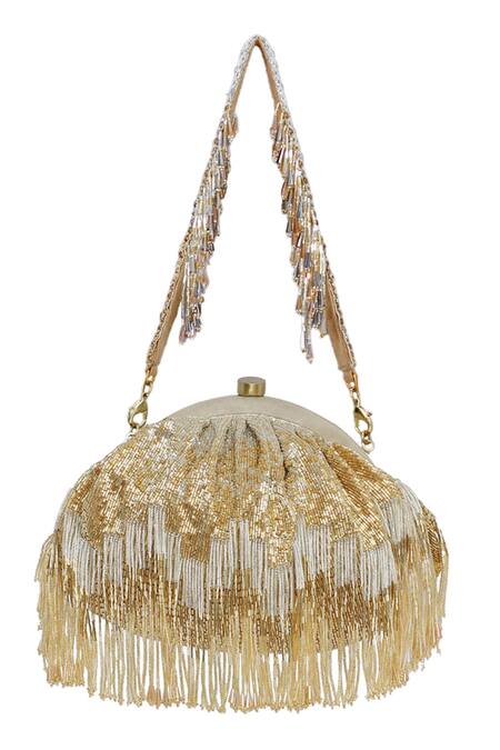 Lovetobag_Gold Embroidered Beaded Soft Pouch _Online_at_Aza_Fashions