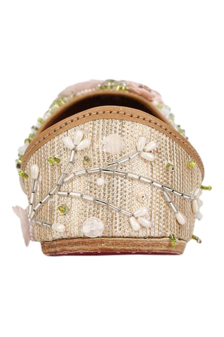 Buy_House Of Vian_Gold Floral Embellished Juttis _Online_at_Aza_Fashions