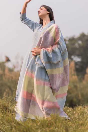 Vaani Beswal_Blue Firi Handwoven Linen Kurta Set_Online_at_Aza_Fashions