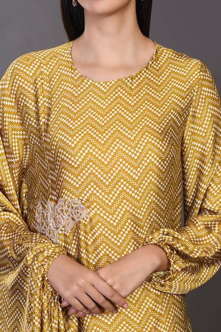 Onaya Green Satin Asymmetric Tunic at Aza Fashions Onaya_Green Satin Asymmetric Tunic_at_Aza_Fashions