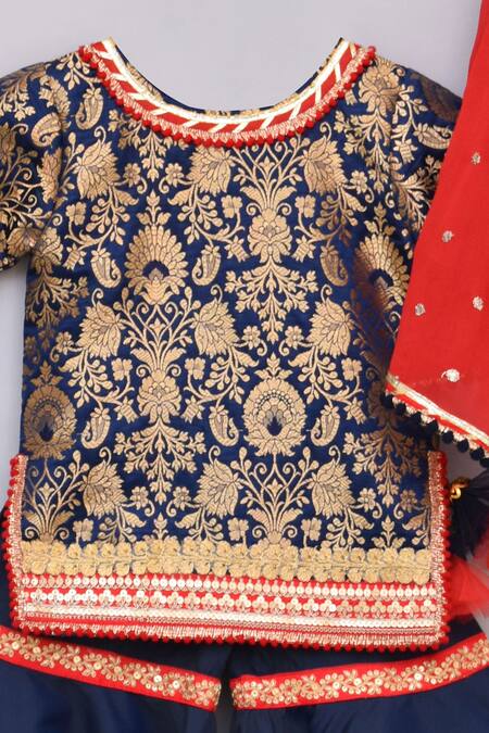 Buy Fayon Kids Blue Brocade, Silk, Georgette Embroidery, Sequins Kurta And Sharara Set Online at Aza Fashions Buy_Fayon Kids_Blue Brocade, Silk, Georgette Embroidery, Sequins Kurta And Sharara Set _Online_at_Aza_Fashions