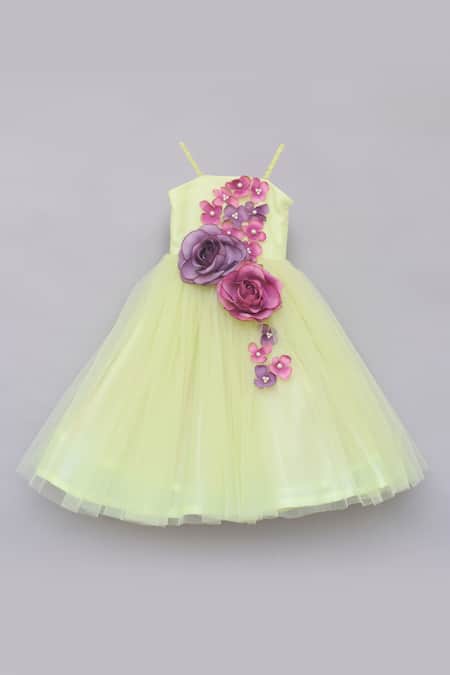 FAYON KIDS Green Shimmer Net Embellished Gown 