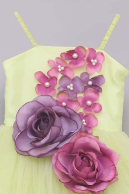 Fayon Kids_Green Cotton Embroidery Embellished Gown _Online_at_Aza_Fashions