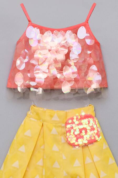 Buy_Fayon Kids_Yellow Cotton Sequins Embellished Palazzo Set _Online_at_Aza_Fashions